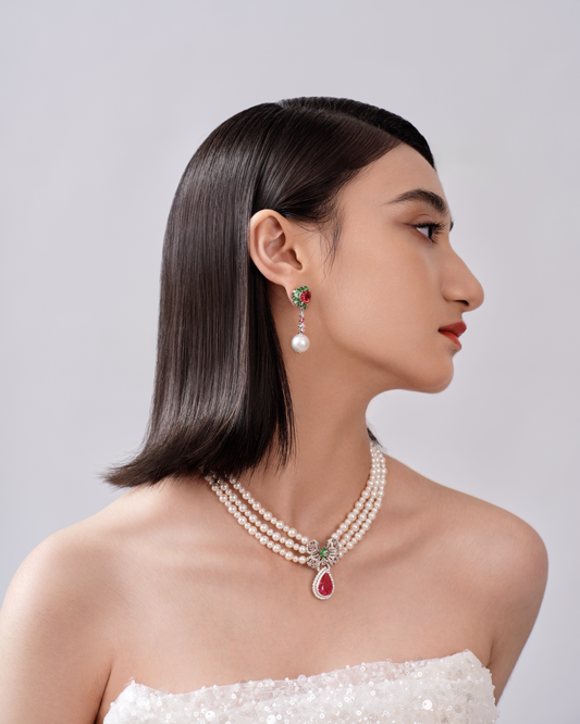Spinel Pearl Earrings No. 01