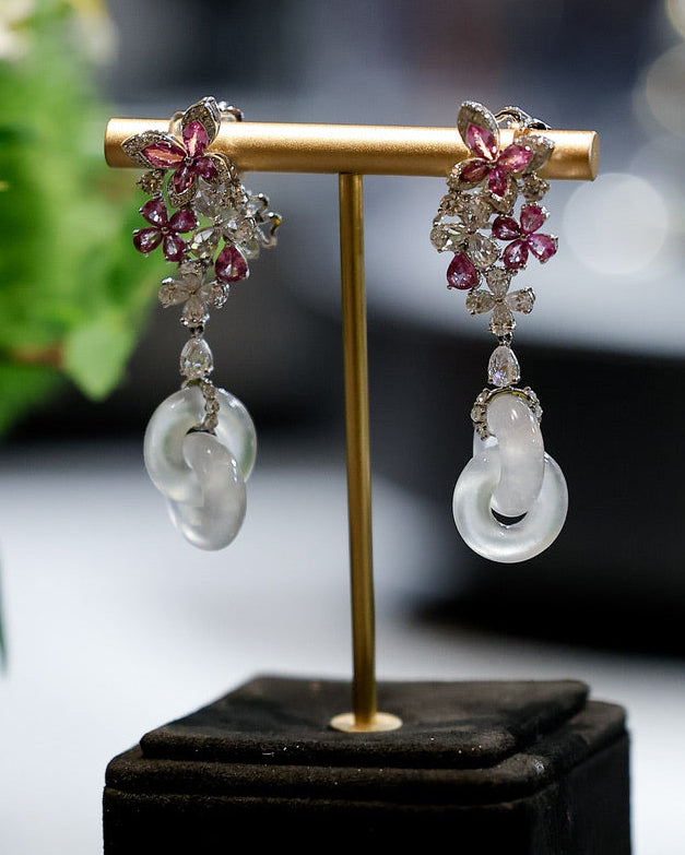 White Jadeite Drop Earrings No. 01