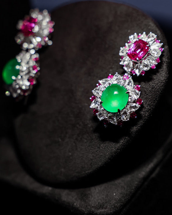 Pink Sapphire Jadeite Earrings No. 01