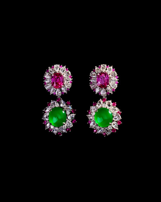 Pink Sapphire Jadeite Earrings No. 01