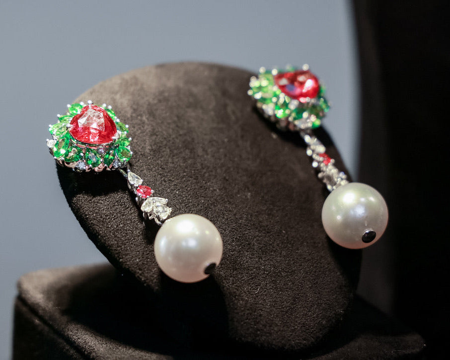 Spinel Pearl Earrings No. 01