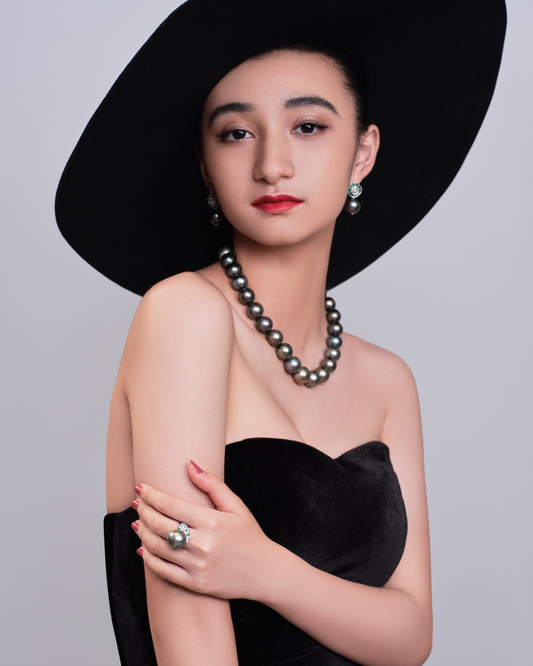 Tahitian Pearl Emerald Earrings No. 01